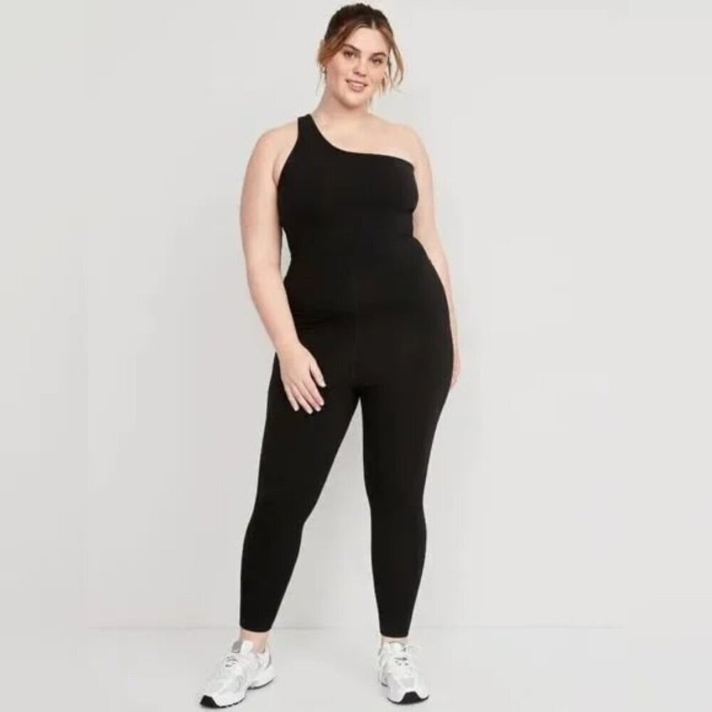 Old Navy PowerChill One Shoulder Bodysuit Jumpsuit Women Large Black Athletic